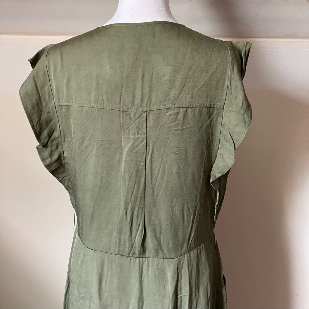 Reiss Emma Plunge Linen Blend Olive Green Button Up Midi Dress size 10 - Picture 9 of 14